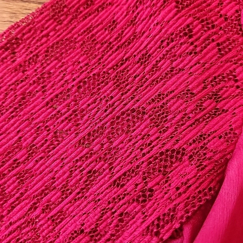 Roz & Ali Maroon Red Lace Women Top Size Large Bell Sleeve Fairy Whimsical Flowy - Picture 10 of 14
